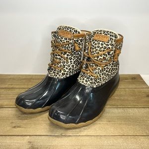 Sperry Saltwater animal print duck boots